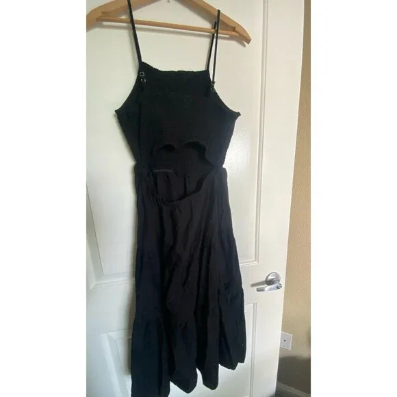 Universal Thread Smocked Linen cotton blend Midi Sundress Black size small - Picture 4 of 13